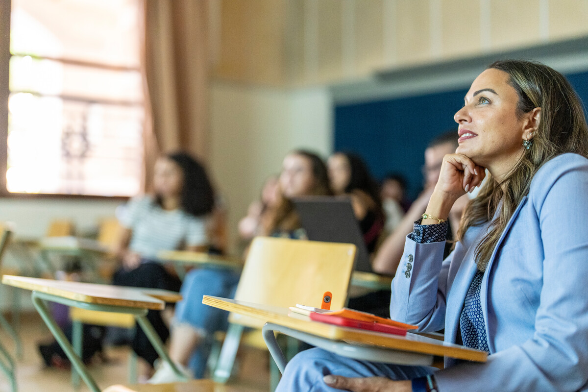 Students sitting in a classroom