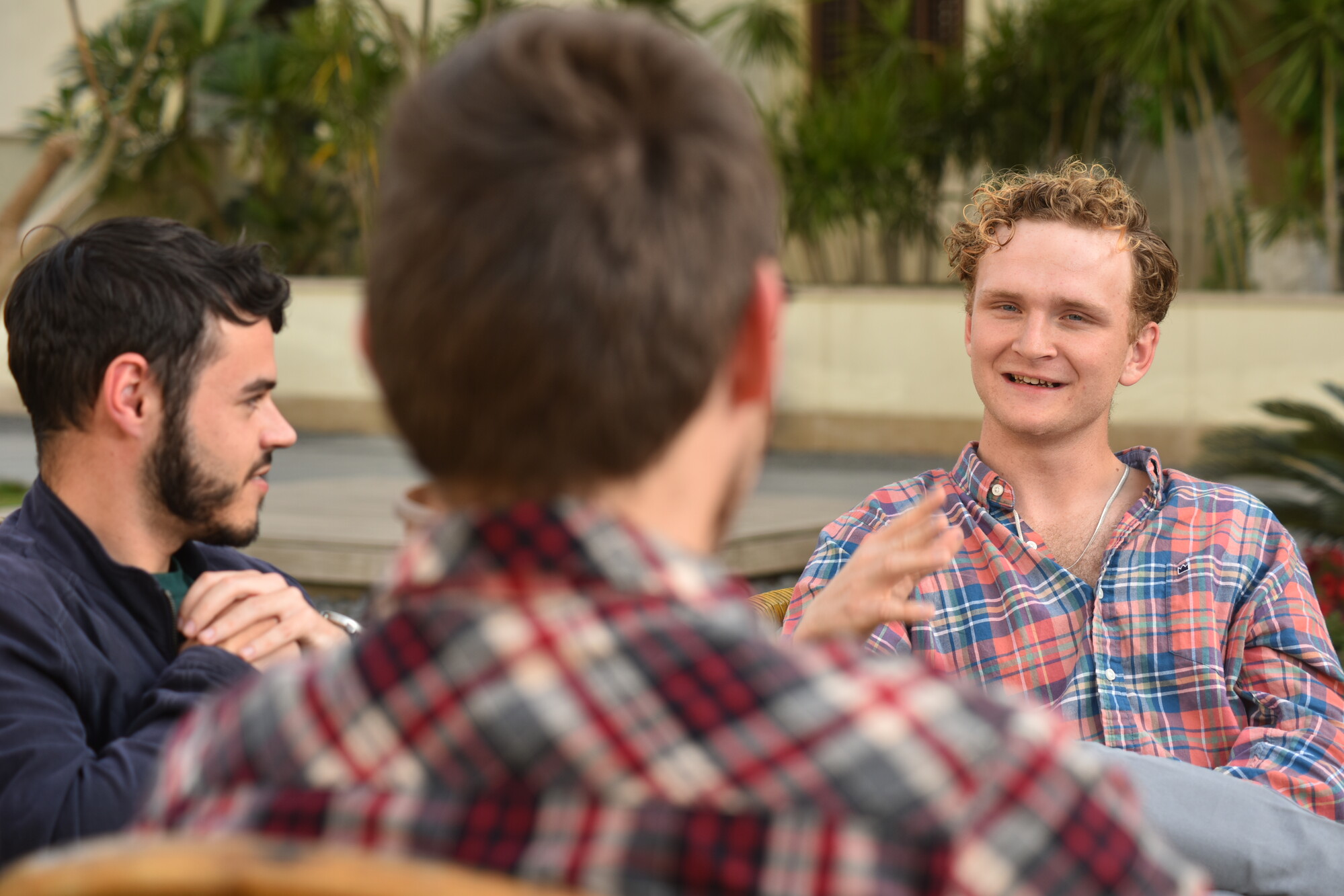 international student in auc garden talking with other students