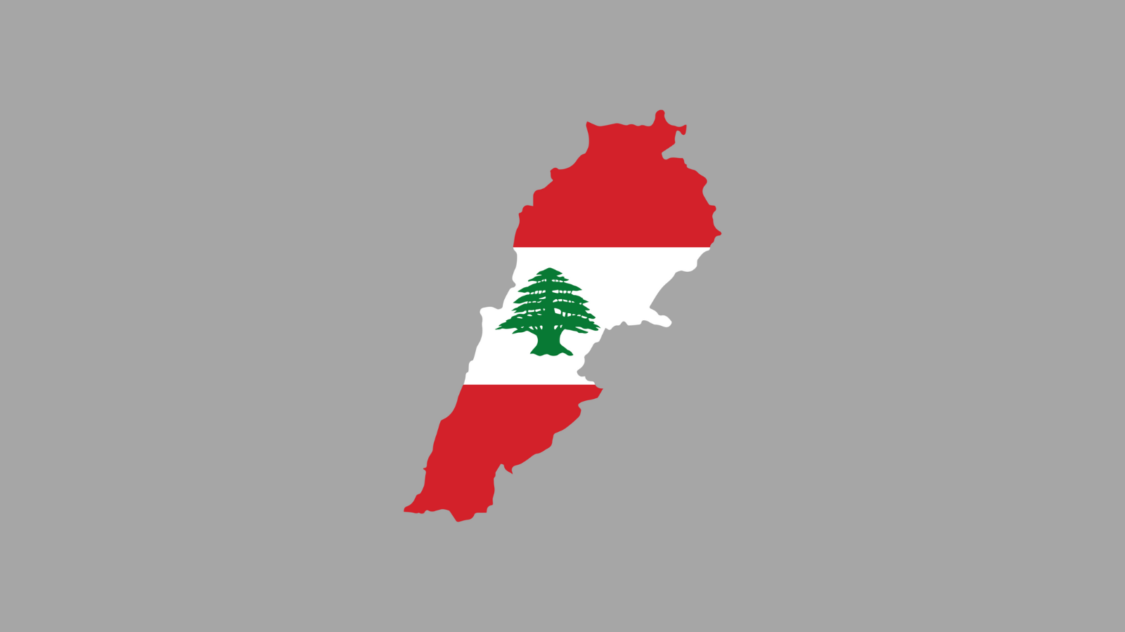 Lebanese flag overlayed on the silhouette of a map of Lebanon