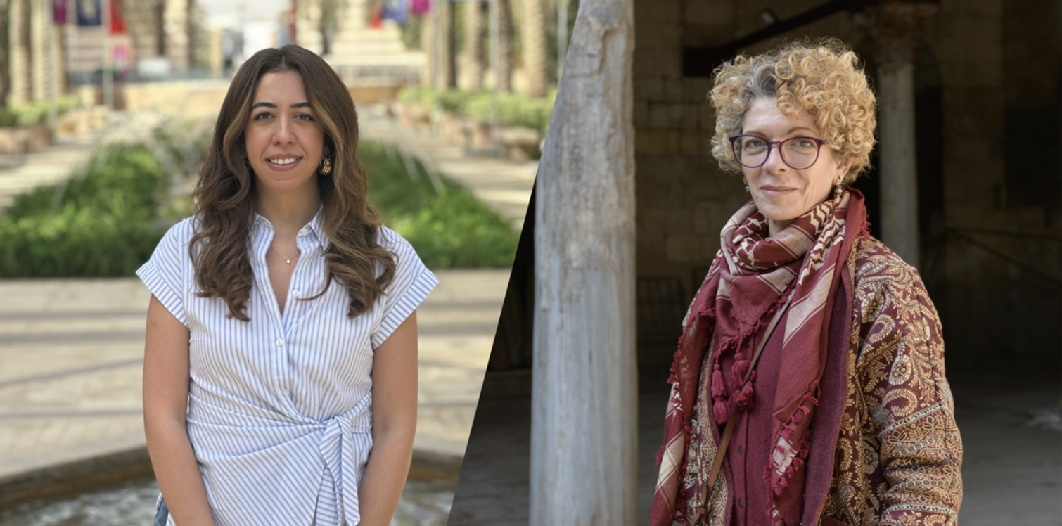 Two women are standing in separate photos. They are smiling