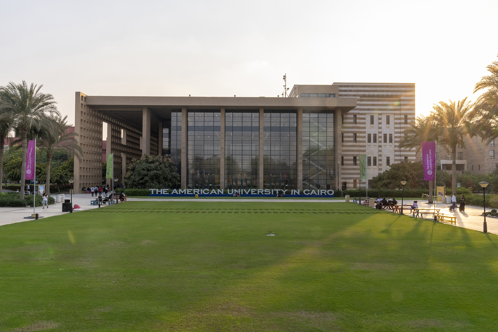 Outside the AUC library with the garden