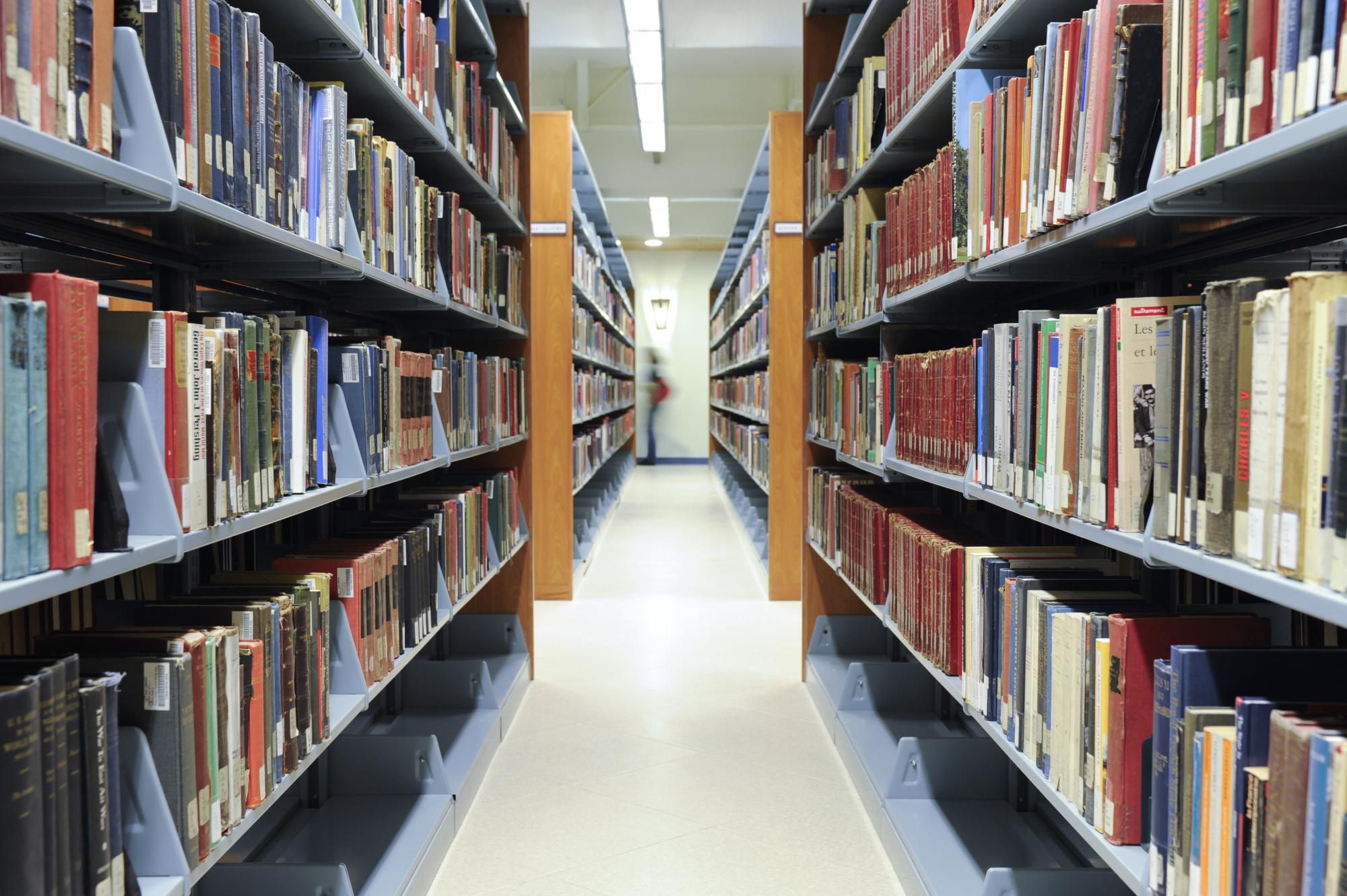 Book shelves in library