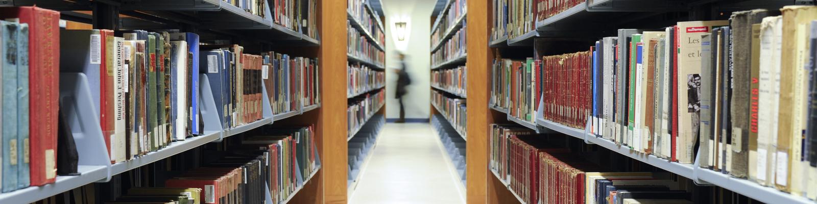 library shelves with books