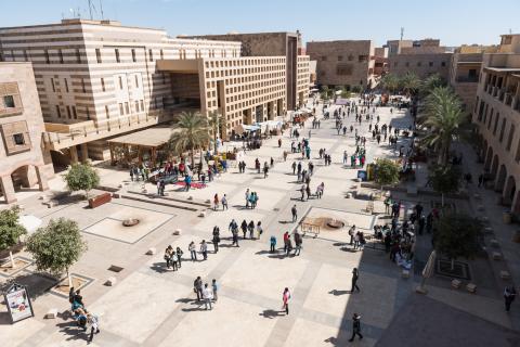 students walking on campus bird eye view