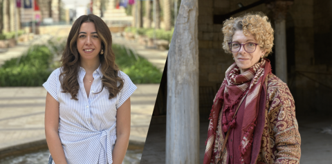 Two women are standing in separate photos. They are smiling
