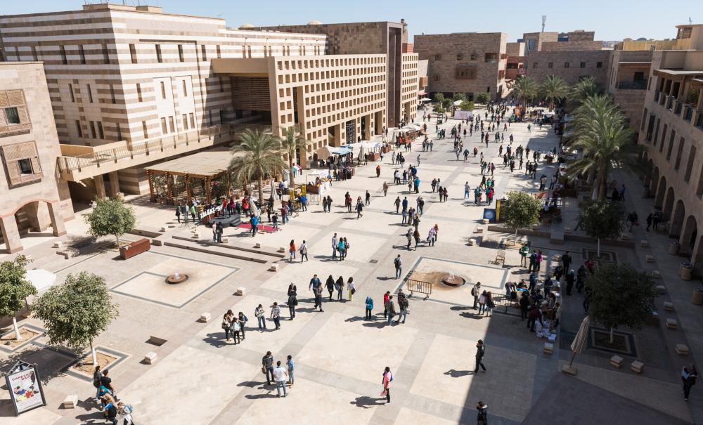 students walking on campus bird eye view