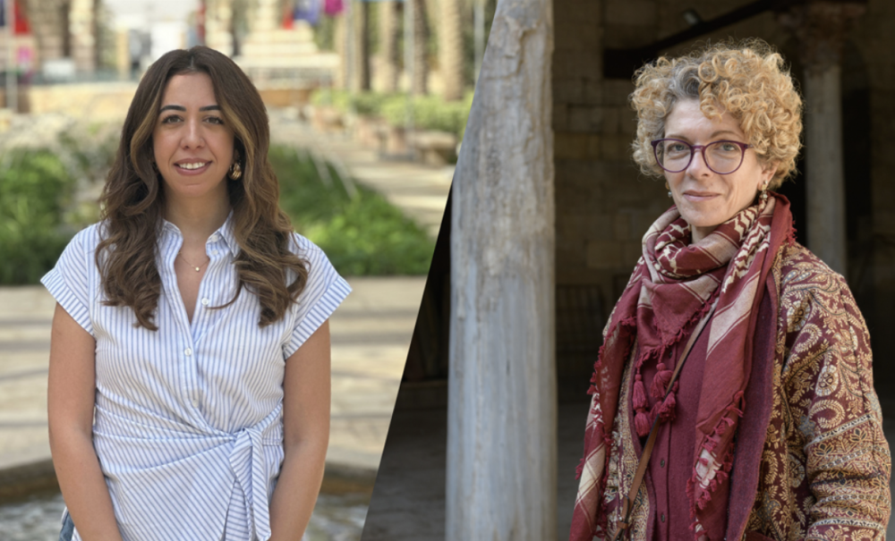 Two women are standing in separate photos. They are smiling
