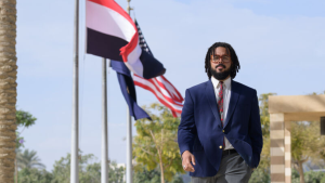 Seneca Forch was infront of the Egpytian, AUC and American flag