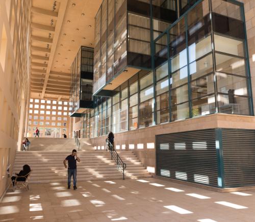 auc library from outside with staircase and class windows