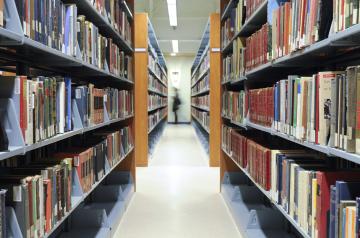 library shelves with books