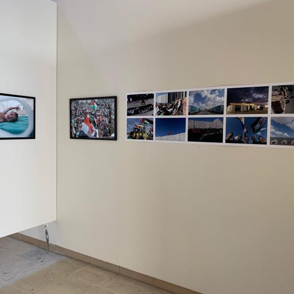 Photos on the wall at photo gallery exhibition